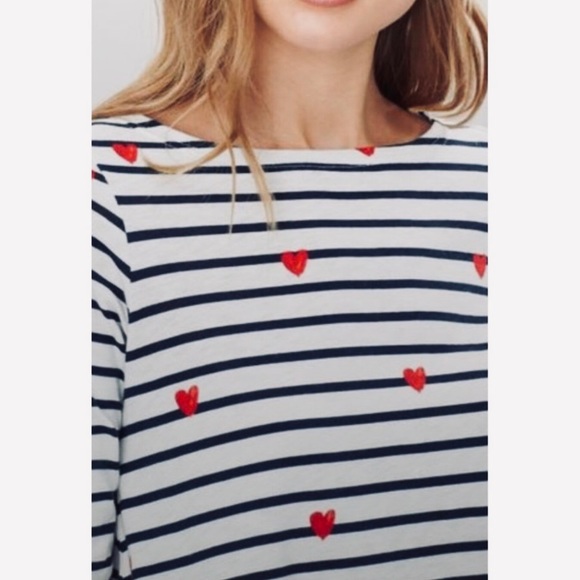 Joules Riviera Dress Sz 6 Red Hearts Blue Stripes 3/4 Sleeve - Picture 2 of 10